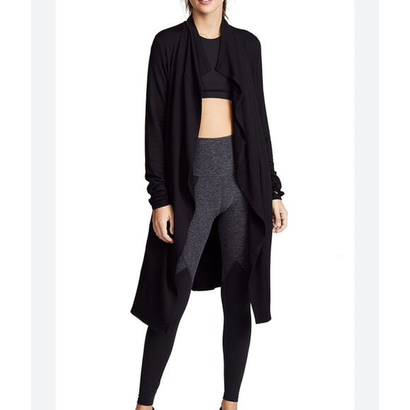 Splits59 Mid Length Open Front Draped Cardigan Black XS - Picture 1 of 5